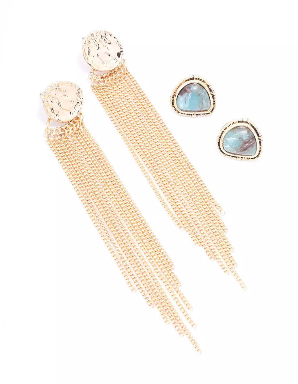 Gold Textured Tassel Earring Pack