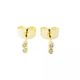 Gold Tiny Double Circle Crystal Earrings