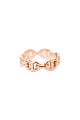 Hermes 18K Rose Gold Chaine d'Ancre Enchainee Ring Size 52