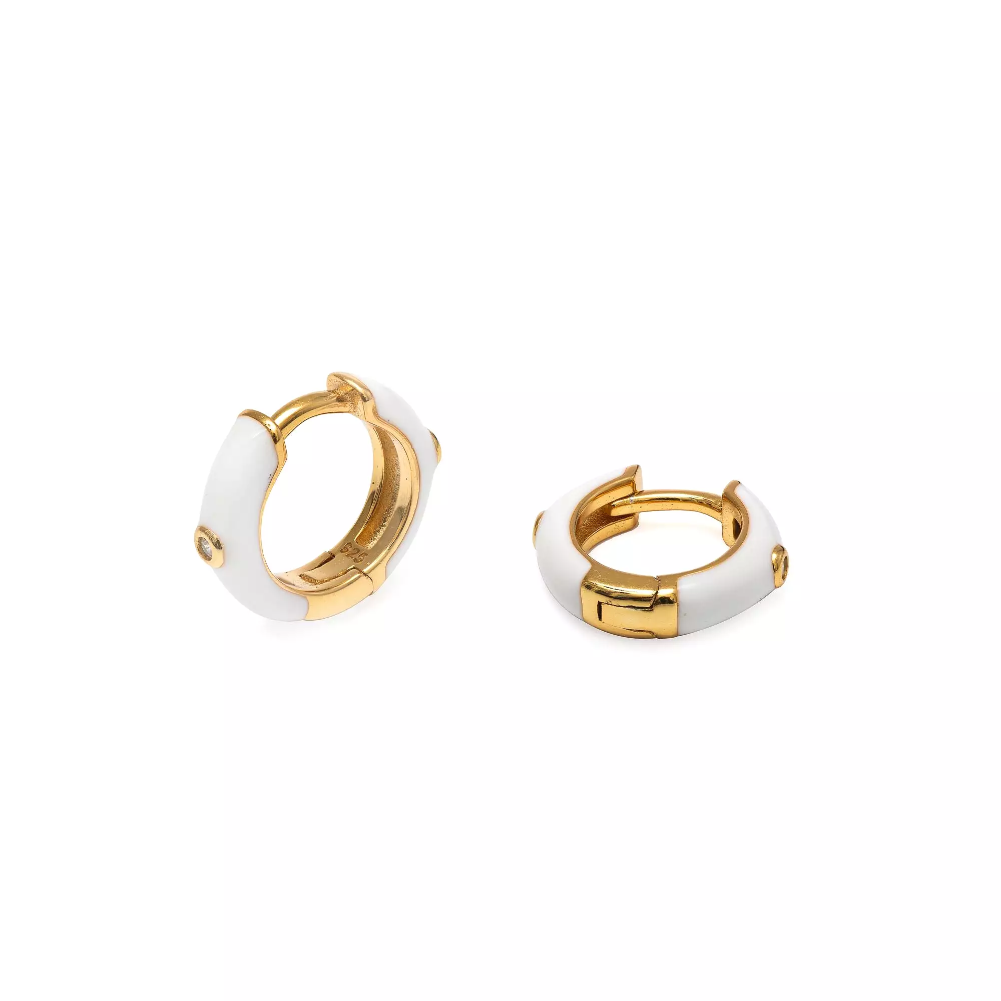 Huggie Gold White Enamel Hinged Earring