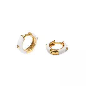 Huggie Gold White Enamel Hinged Earring