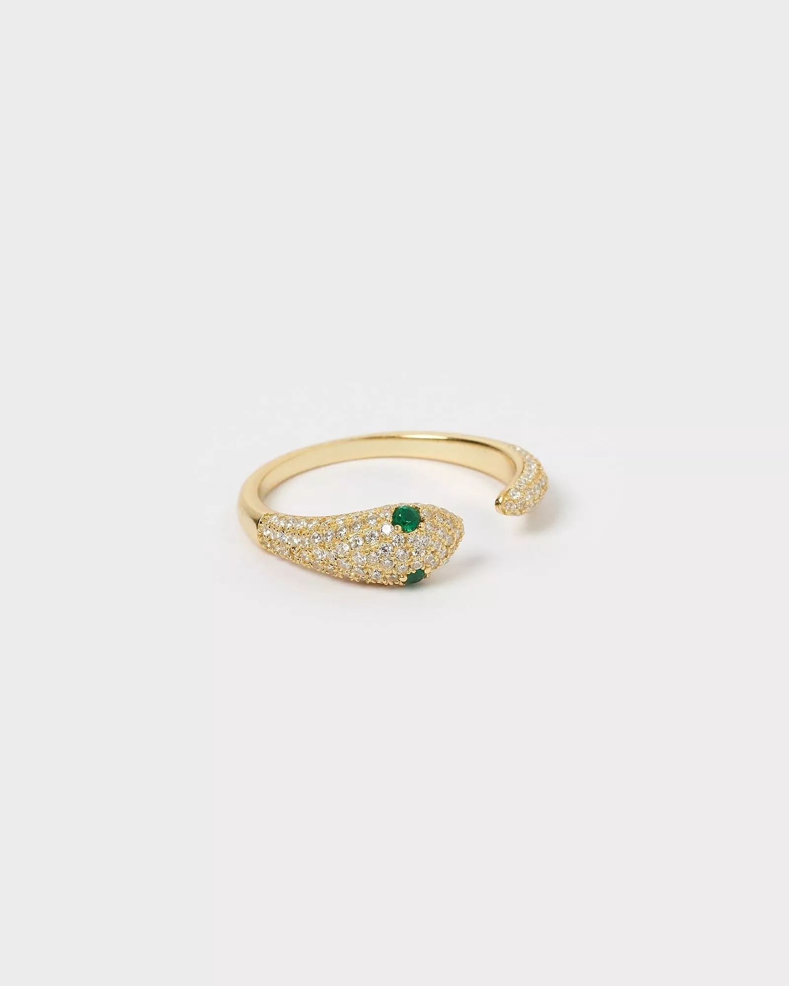 Izoa Green Eye Embellished Snake Ring Gold