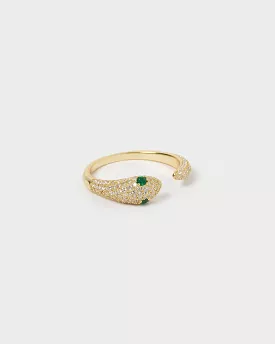 Izoa Green Eye Embellished Snake Ring Gold