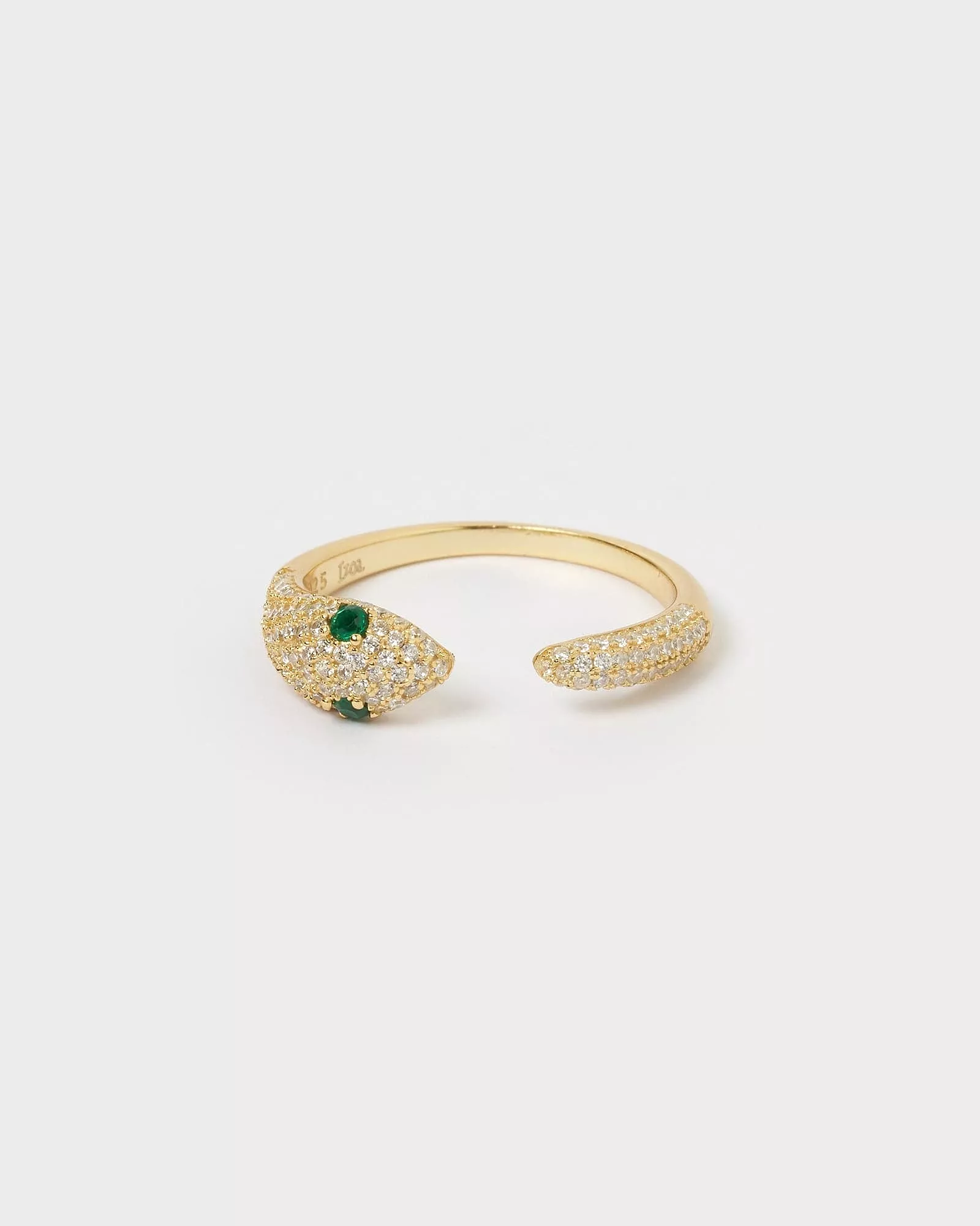 Izoa Green Eye Embellished Snake Ring Gold