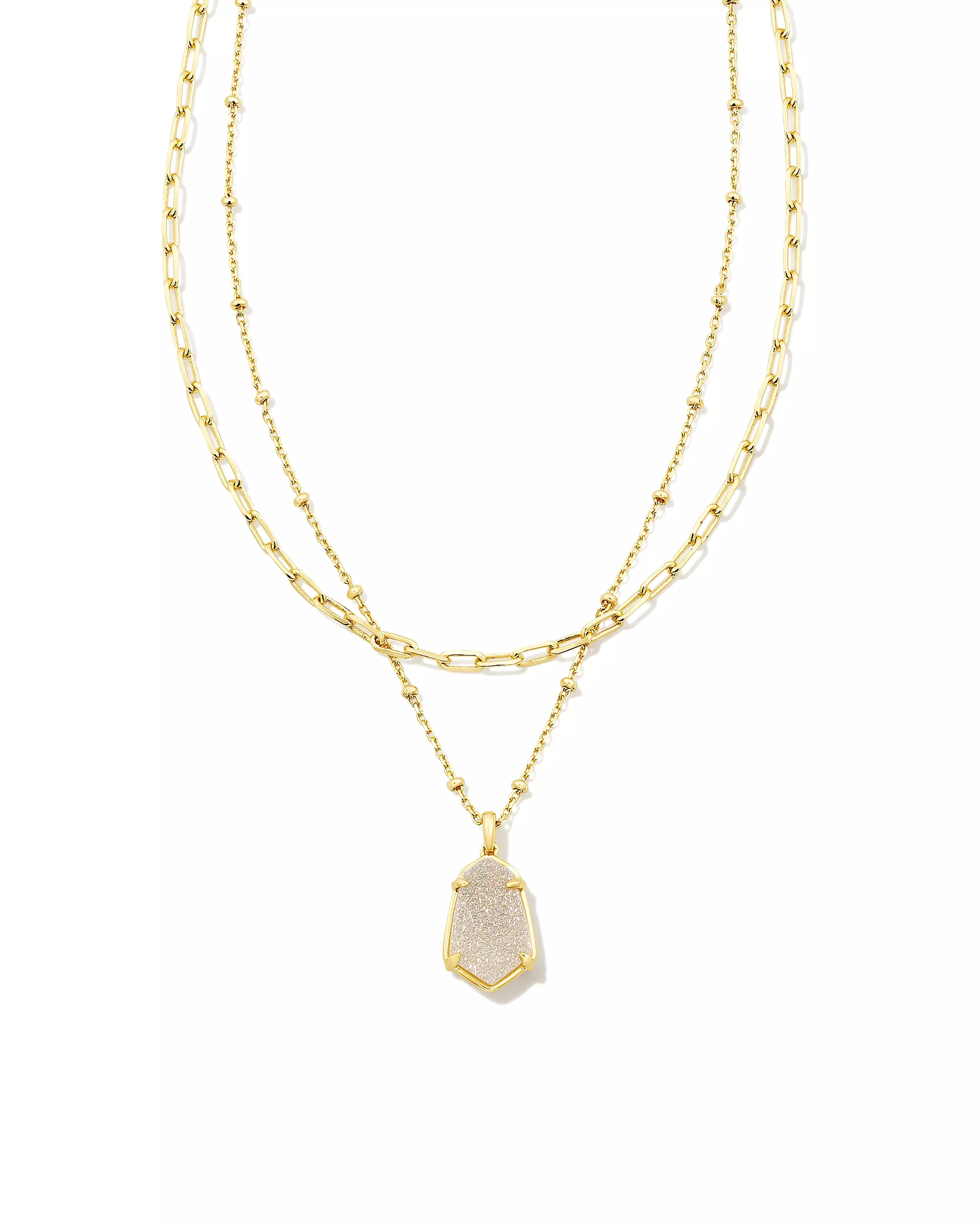 Kendra Scott Alexandria Gold Multi Strand Necklace in Iridescent Drusy