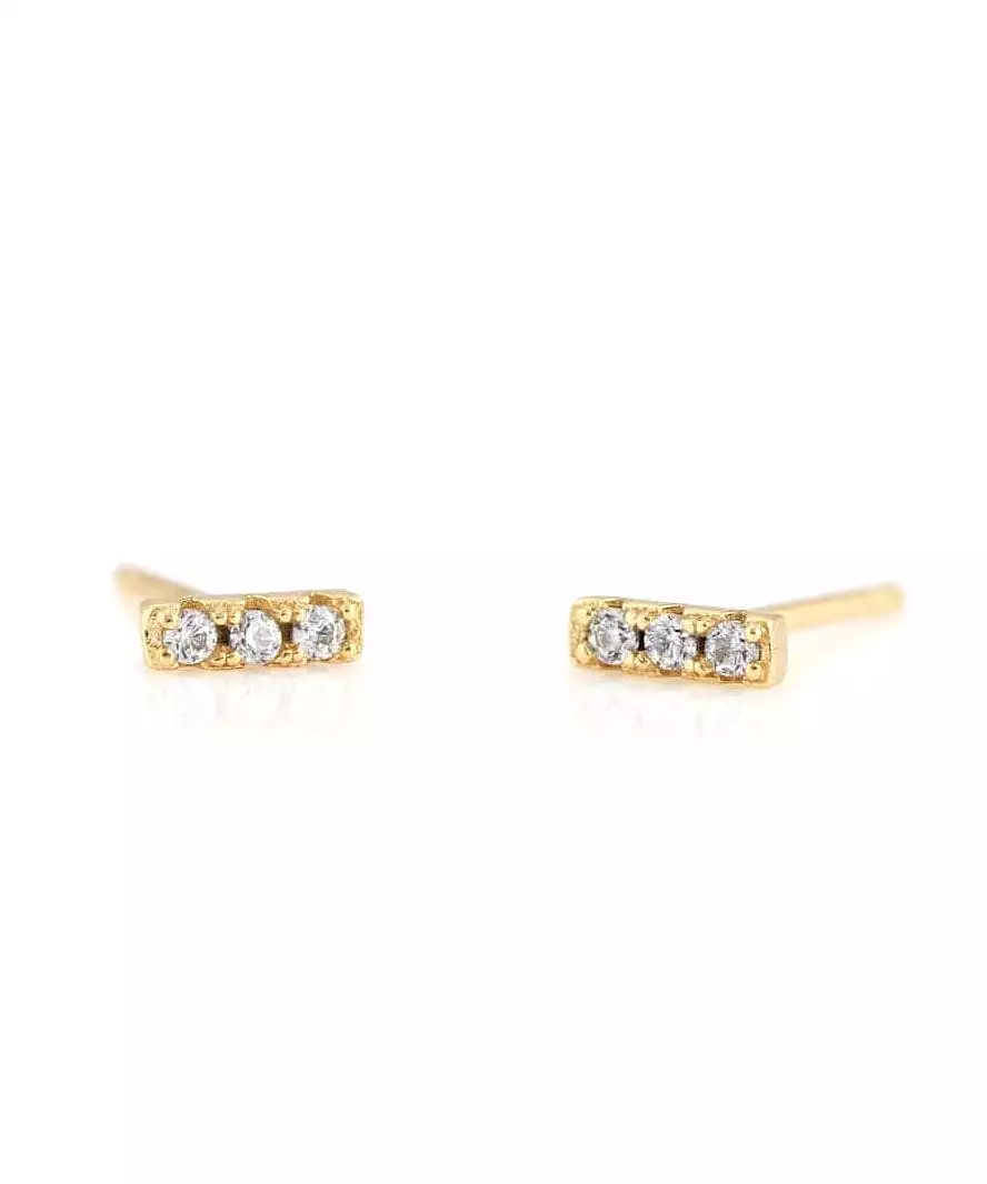 Kris Nations Bar Dash Pave Stud Earrings - Gold