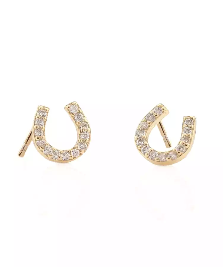 Kris Nations Horseshoe Pave Earrings - Gold