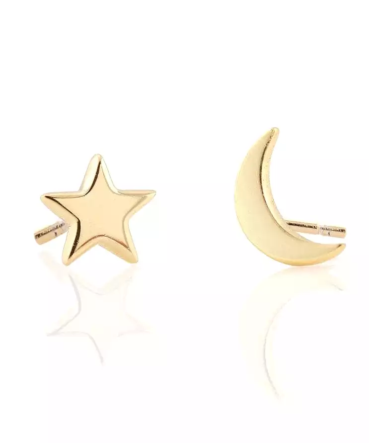 Kris Nations Star and Moon Stud Earrings - Gold