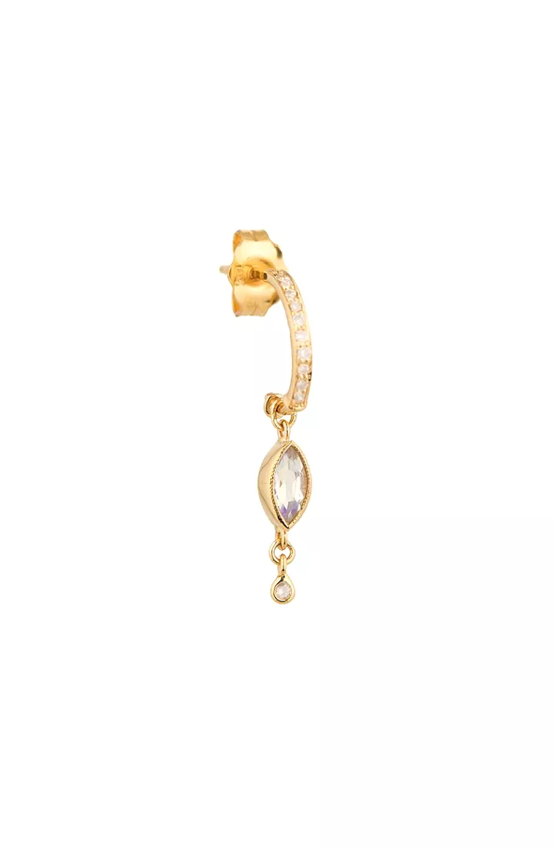 Marquise Moonstone & Diamond Single Hoop - 14k Yellow Gold