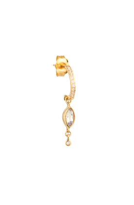 Marquise Moonstone & Diamond Single Hoop - 14k Yellow Gold