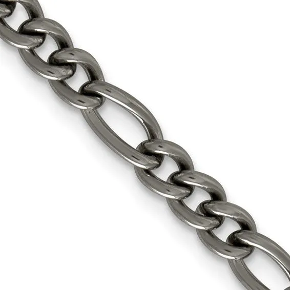 Men's 7mm Dark Gray Titanium Classic Polished Figaro Chain Necklace