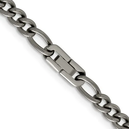 Men's 7mm Dark Gray Titanium Classic Polished Figaro Chain Necklace