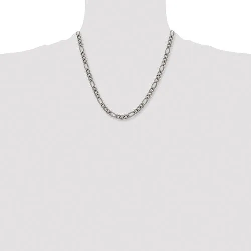 Men's 7mm Dark Gray Titanium Classic Polished Figaro Chain Necklace