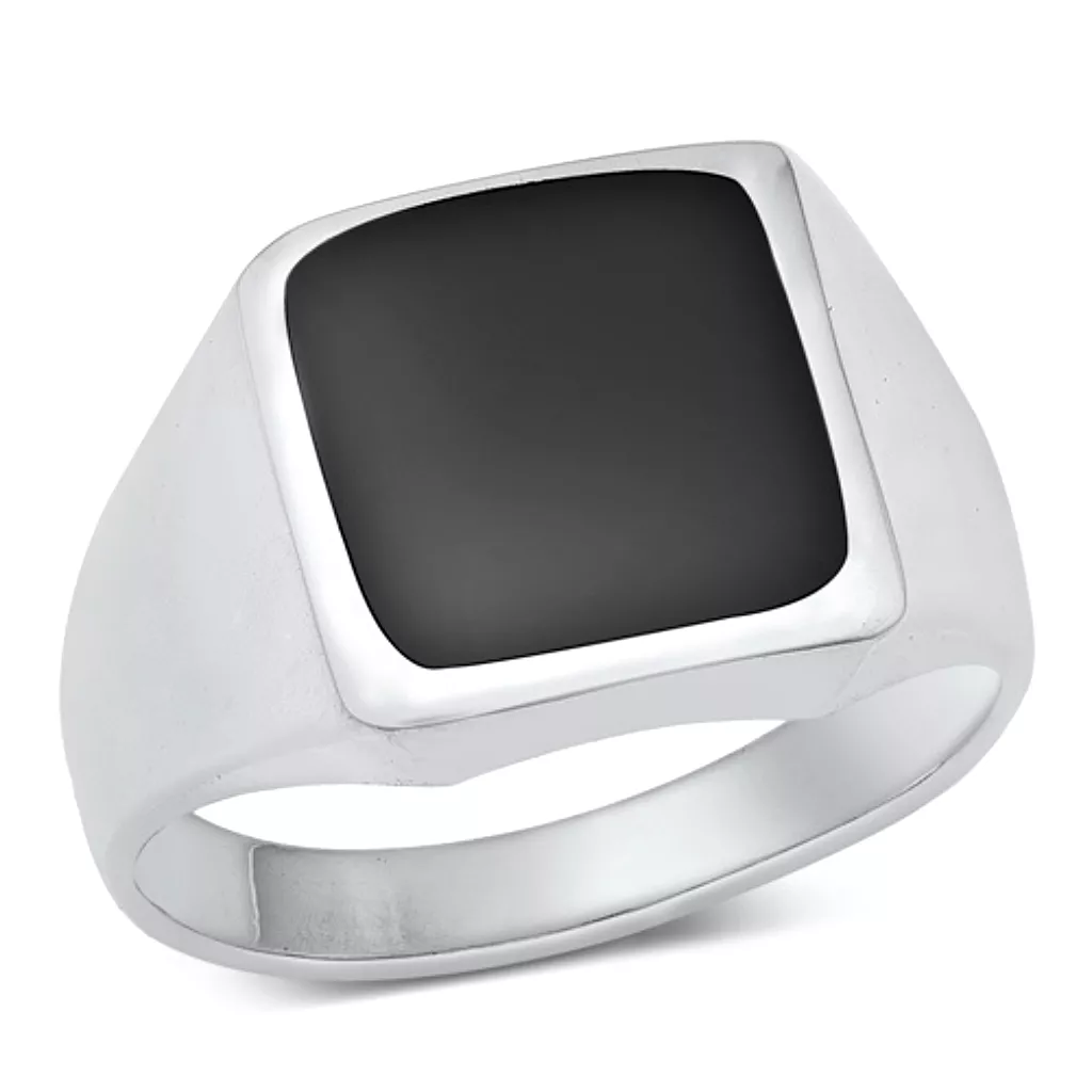 Mens Black Onyx Square Sterling Silver Ring