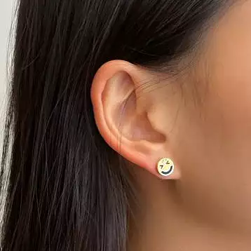 Merry Yellow Gold Studs, Navy