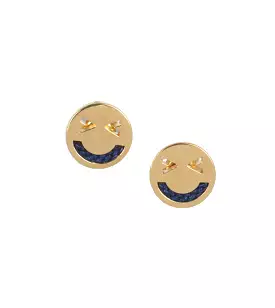 Merry Yellow Gold Studs, Navy