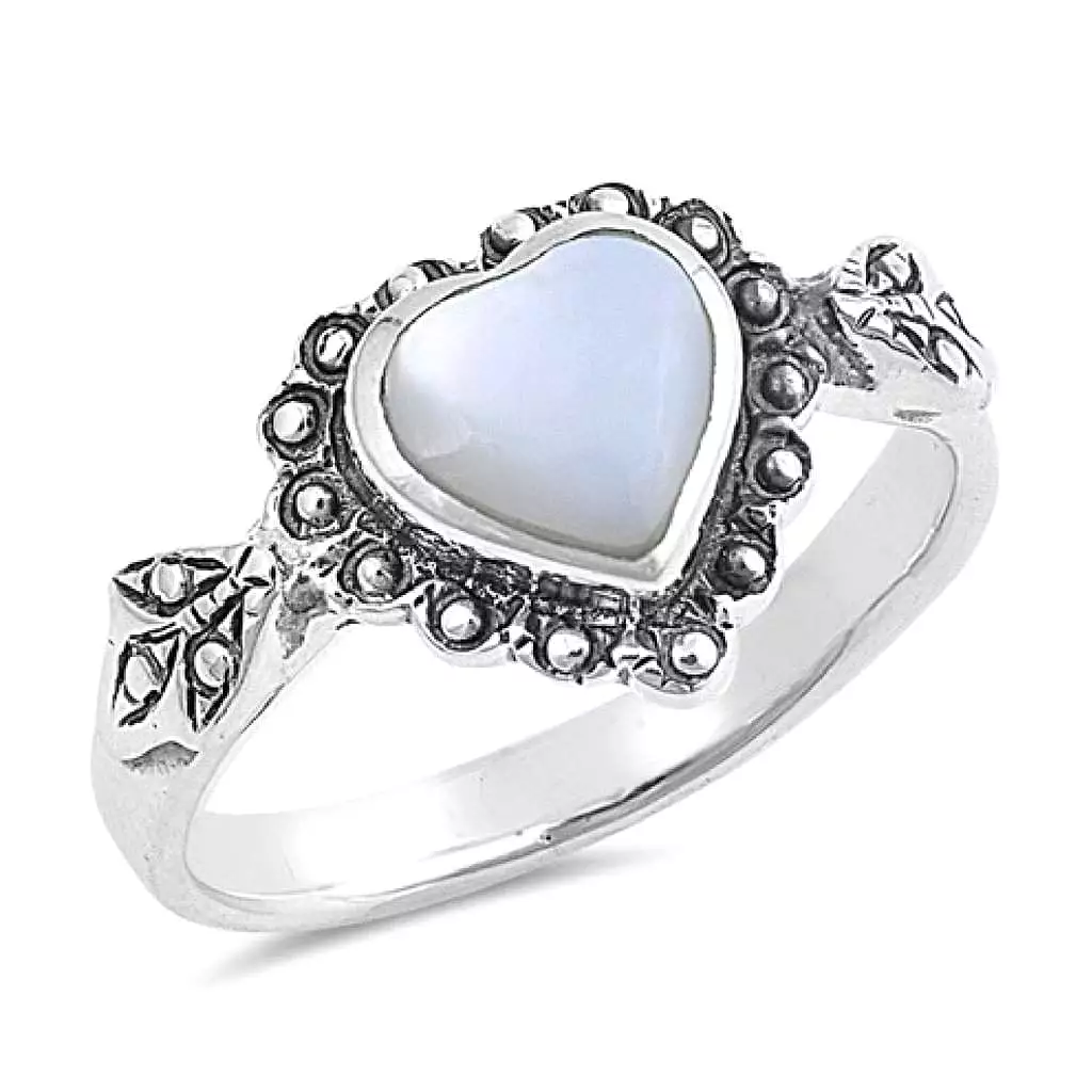 Mother of Pearl Heart Sterling Silver Ring