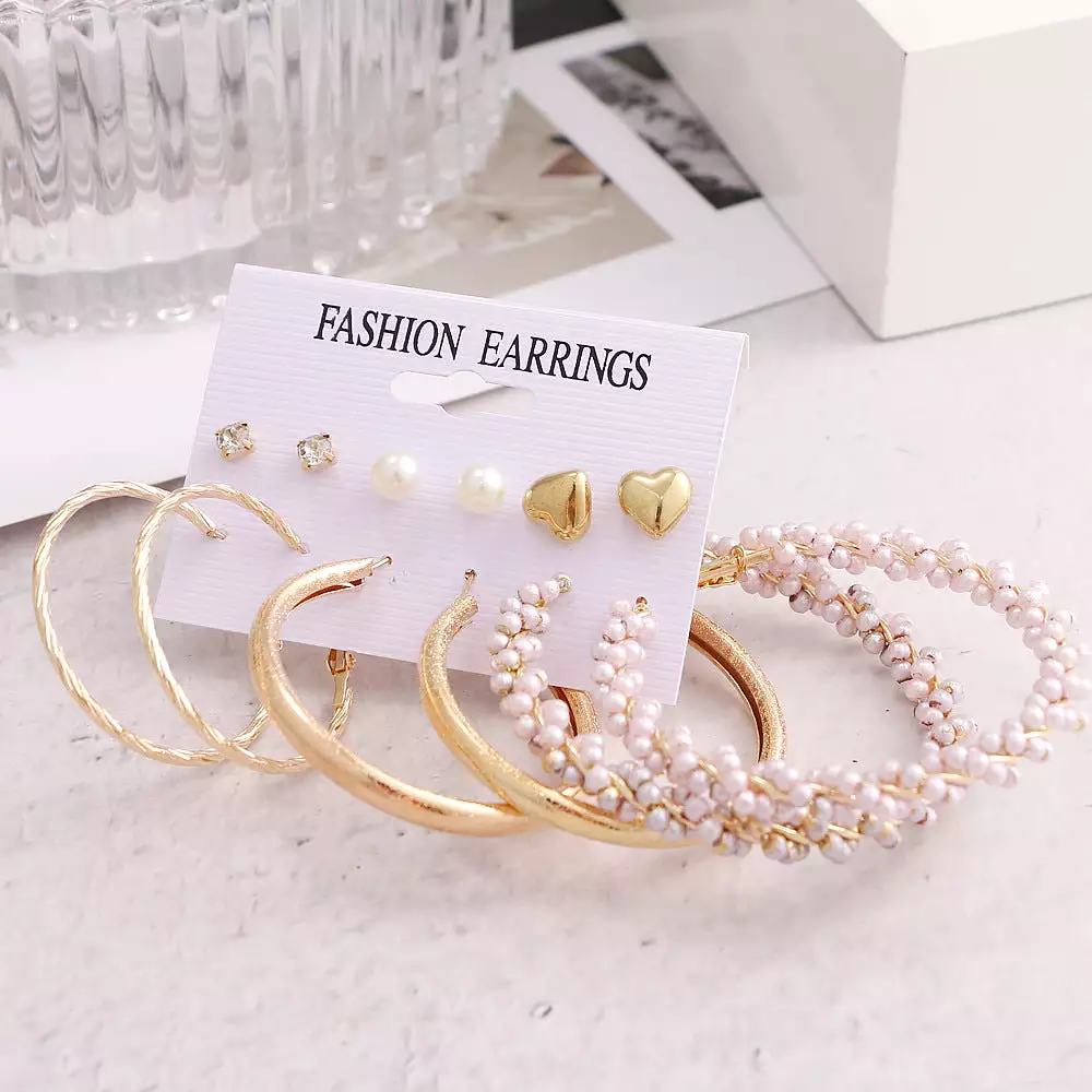 Mulsanne Retro Geometric Pearl Earrings Set