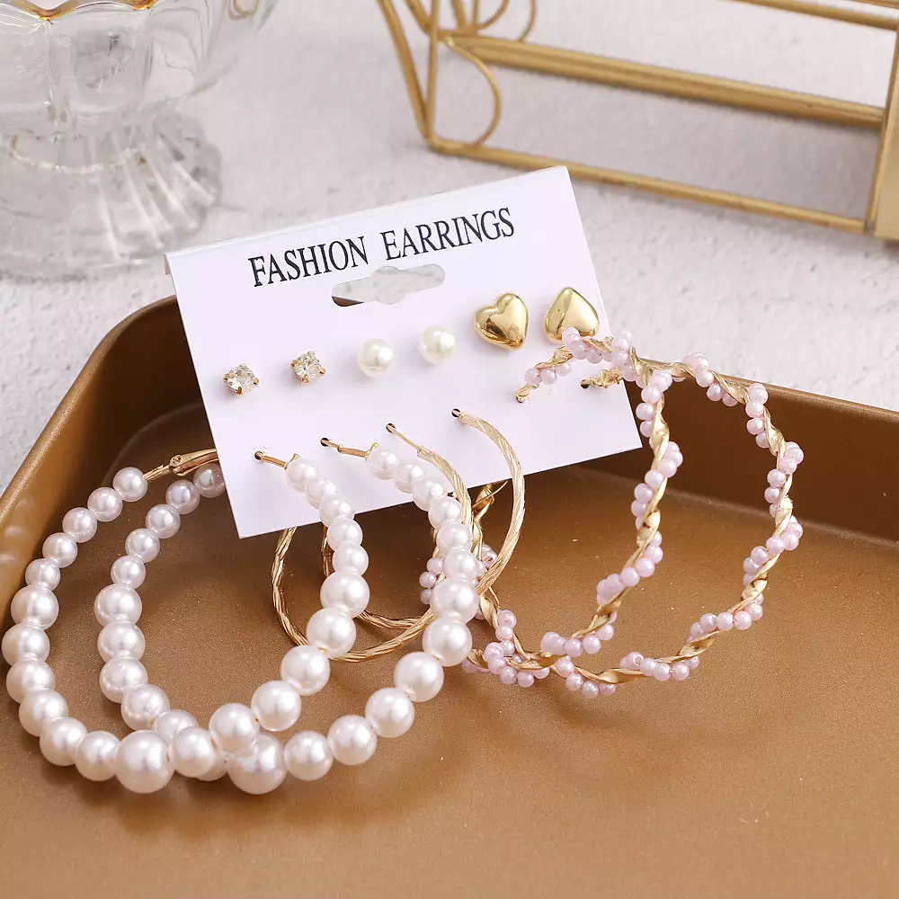 Mulsanne Retro Geometric Pearl Earrings Set