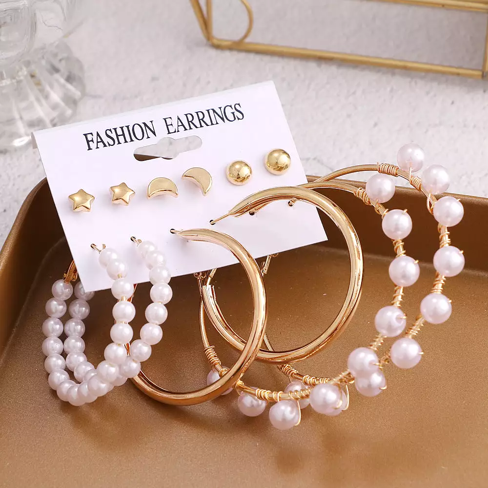 Mulsanne Retro Geometric Pearl Earrings Set