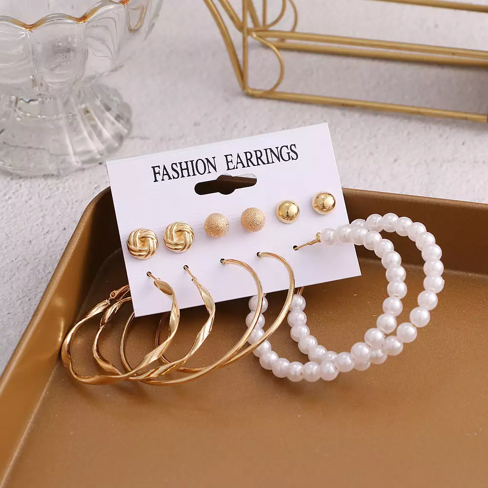 Mulsanne Retro Geometric Pearl Earrings Set