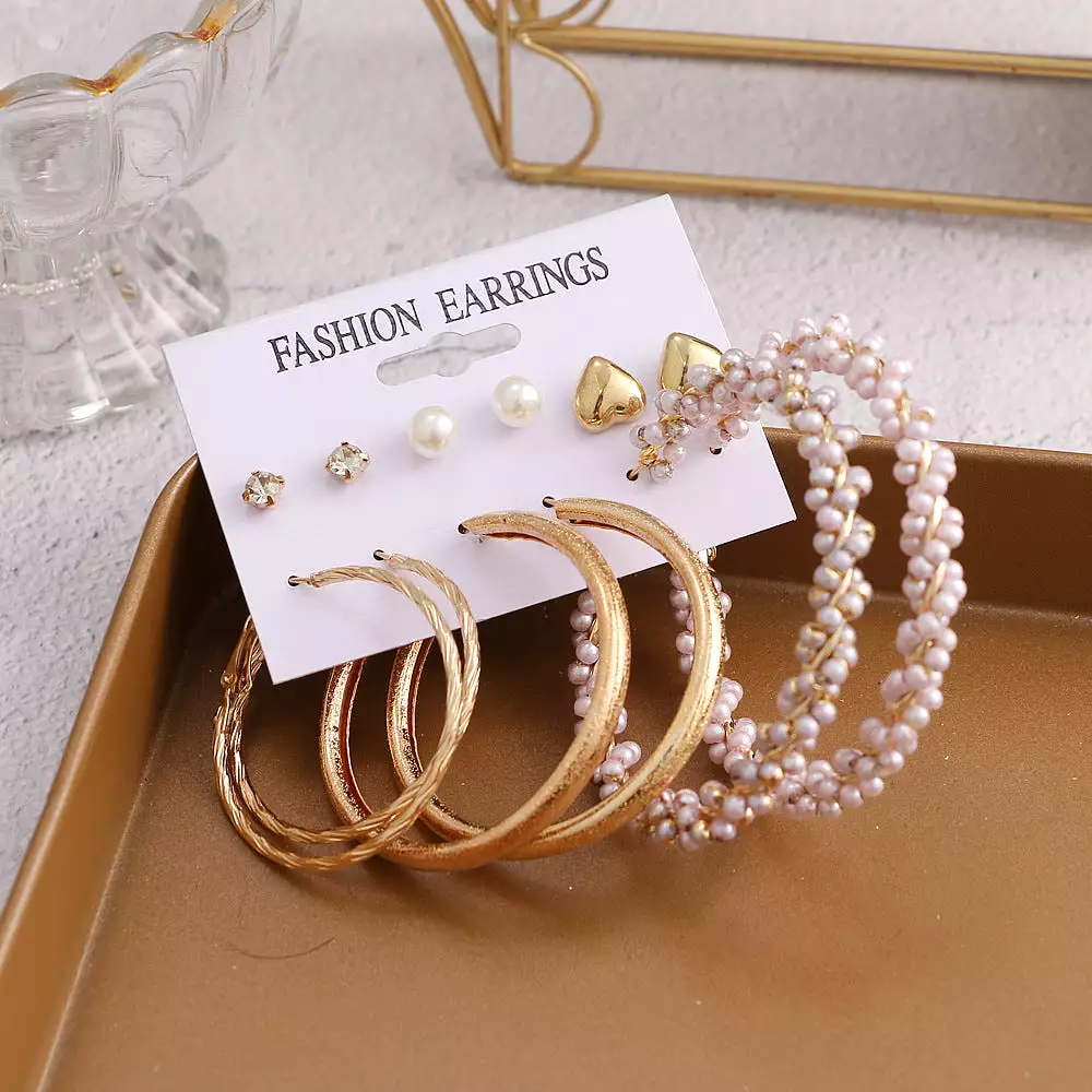 Mulsanne Retro Geometric Pearl Earrings Set