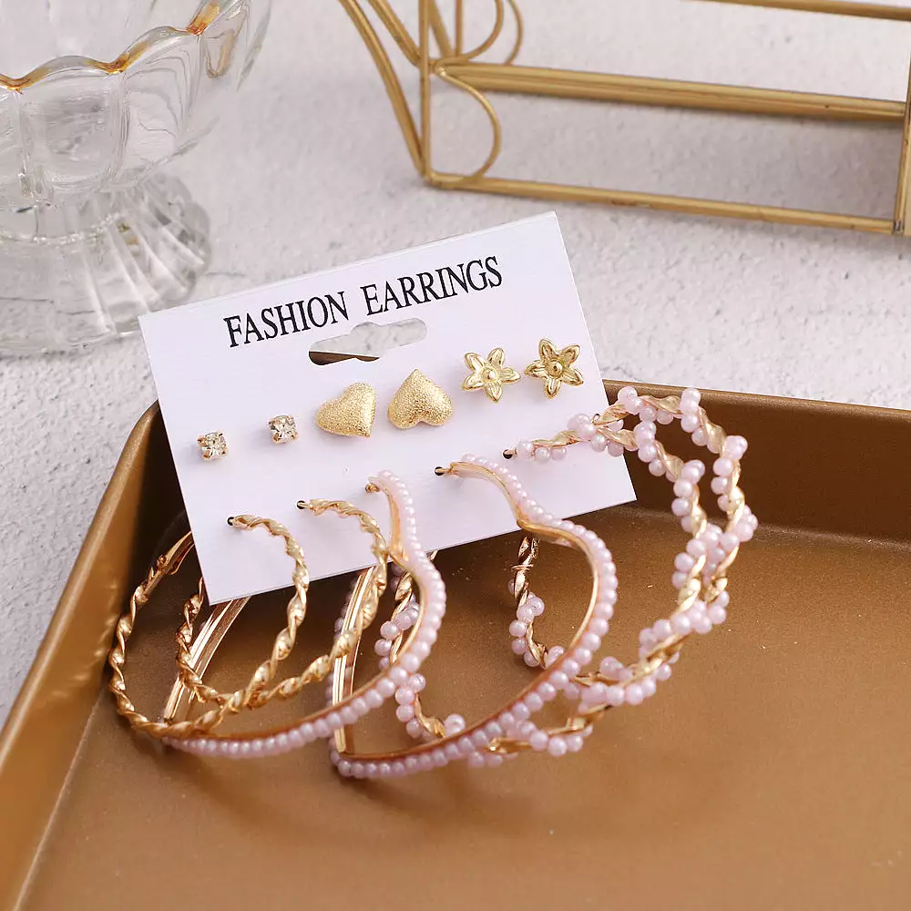 Mulsanne Retro Geometric Pearl Earrings Set