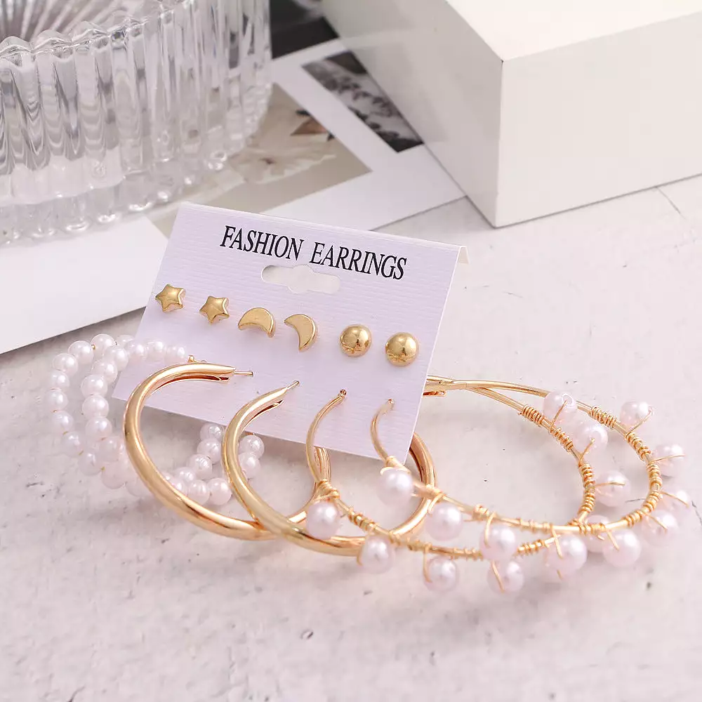 Mulsanne Retro Geometric Pearl Earrings Set