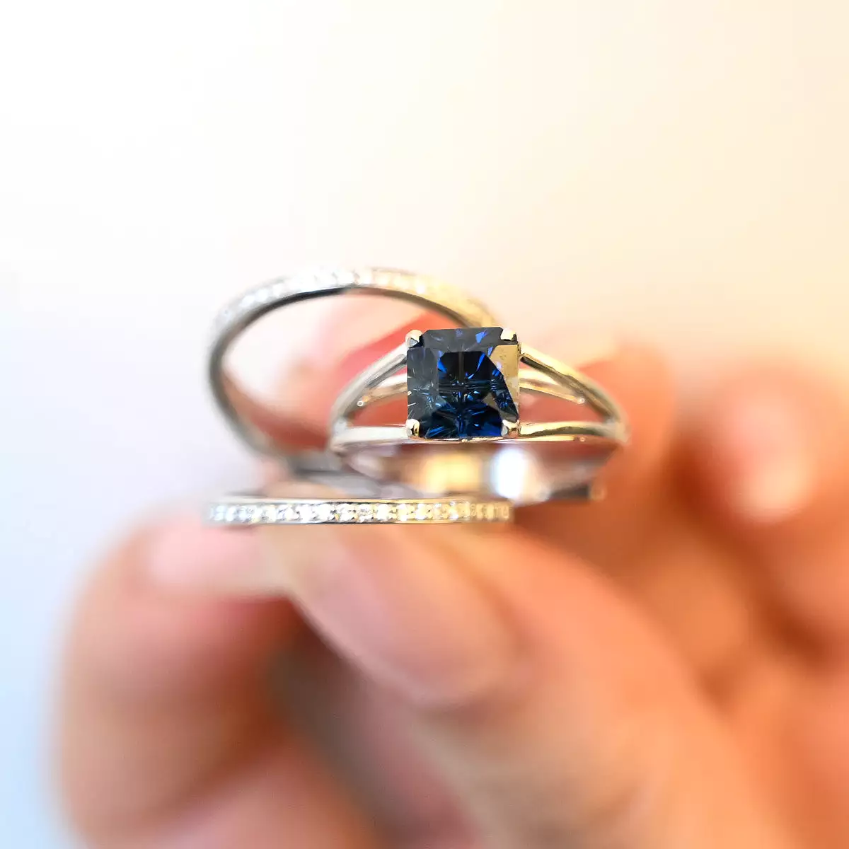 Nigerian Sapphire Centered & Acute Ring Set