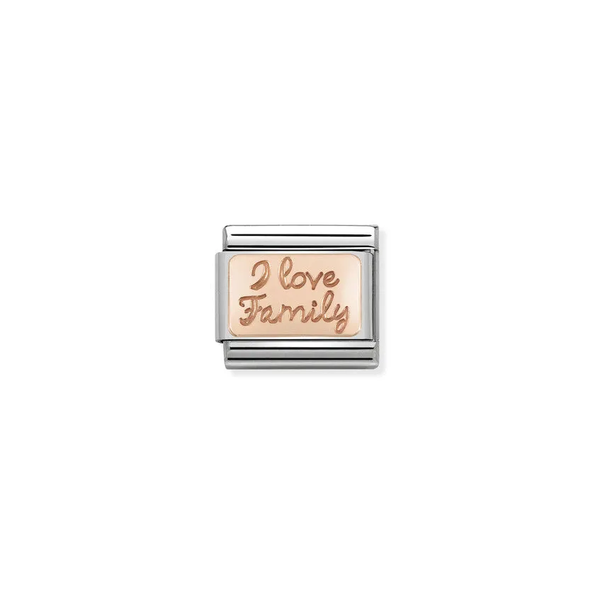 Nomination Composable Classic Link Plates I Love Family Plate in Stainless Steel with 9K Rose Gold