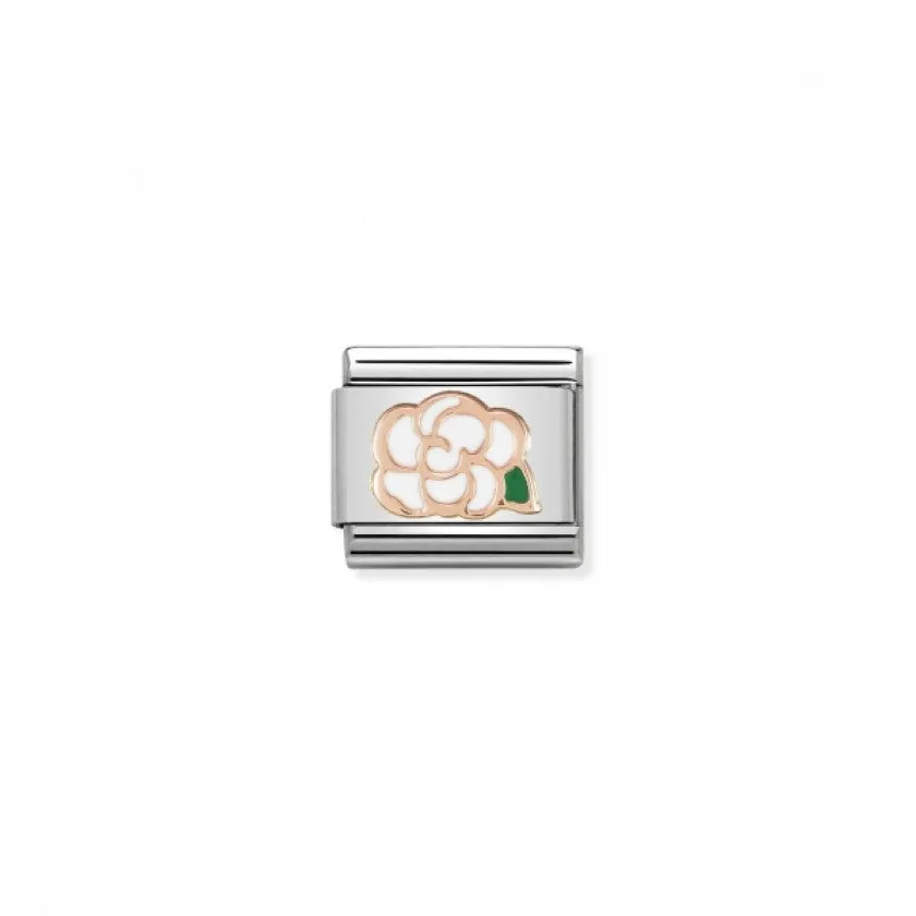 Nomination Composable Classic Link SYMBOLS CAMELIA in Steel, Enamel & Gold 375