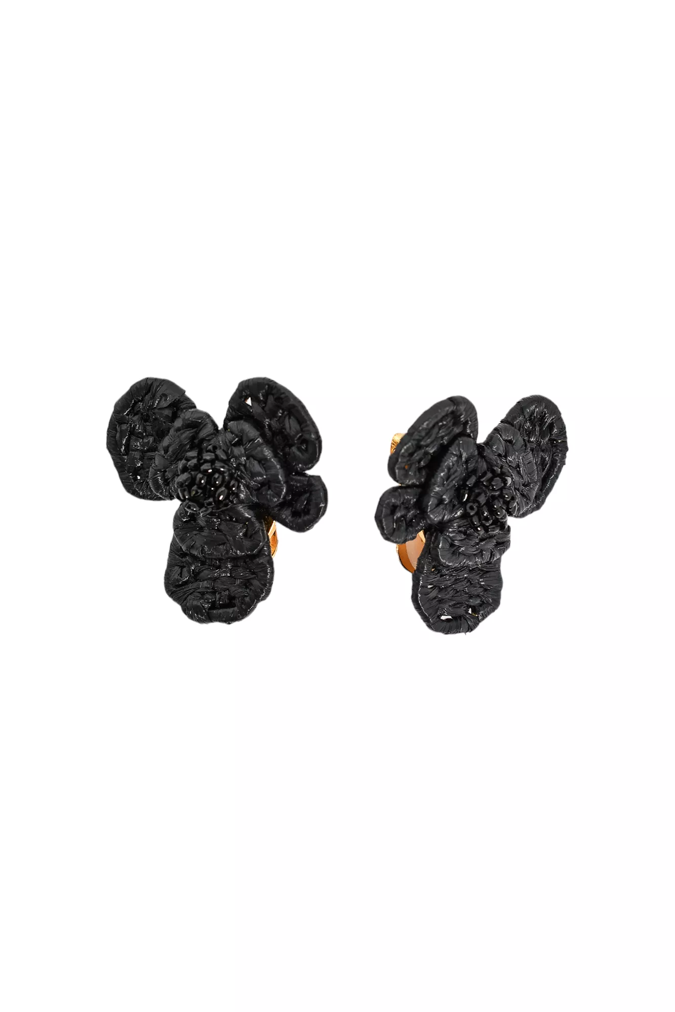 Oscar de la Renta Black Woven Flower Clip On Earrings