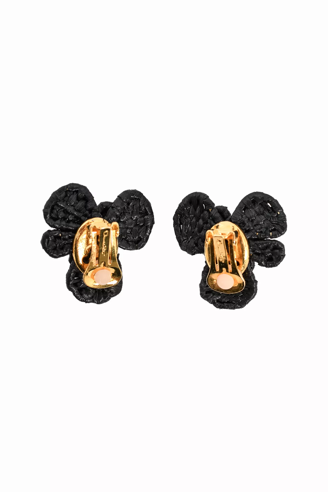 Oscar de la Renta Black Woven Flower Clip On Earrings