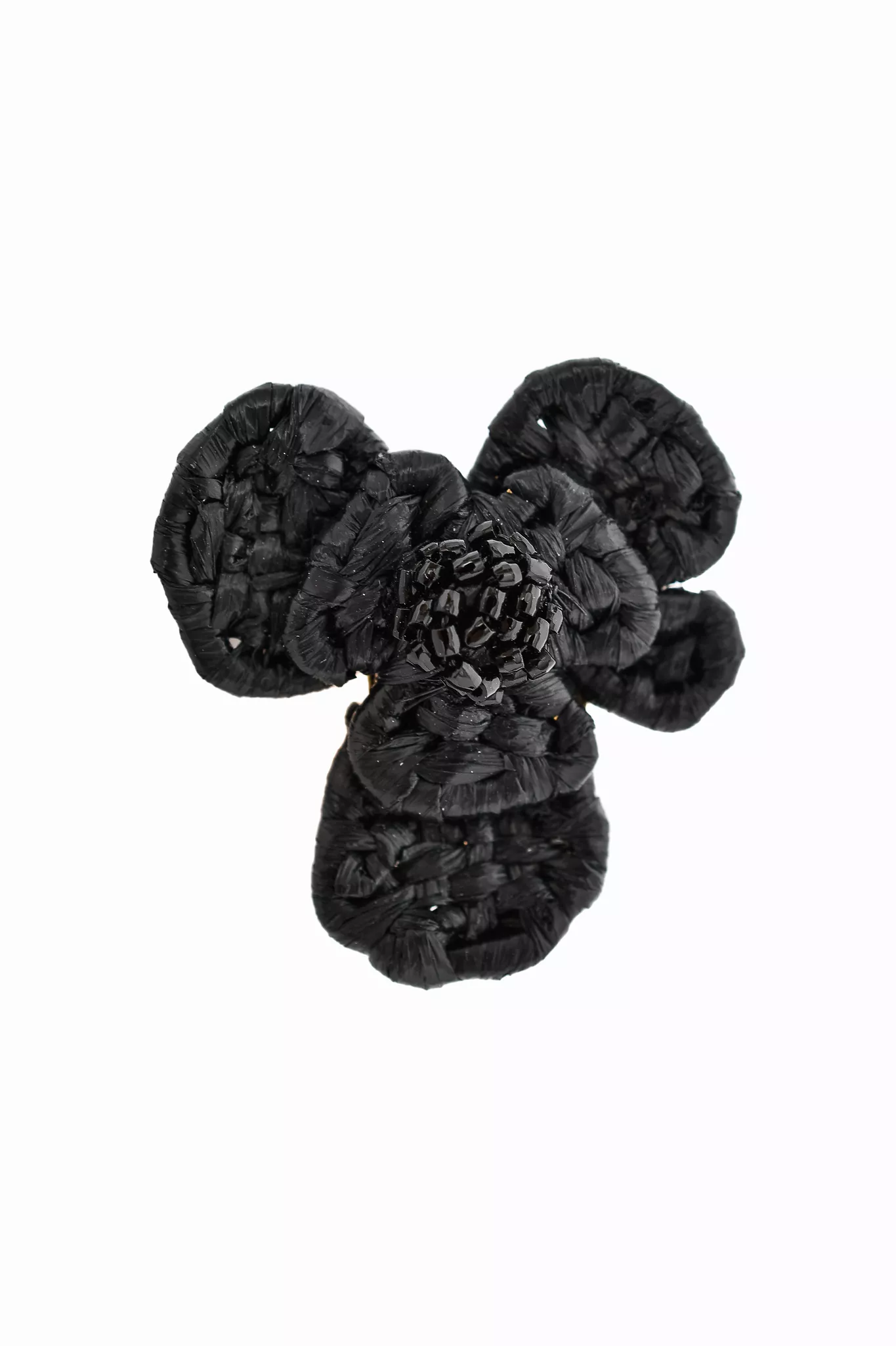 Oscar de la Renta Black Woven Flower Clip On Earrings