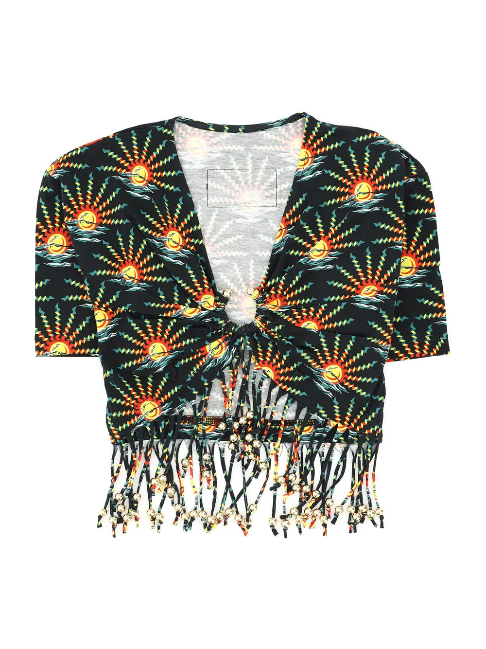 Paco Rabanne Sun Print Fringe Detailed Cropped Top