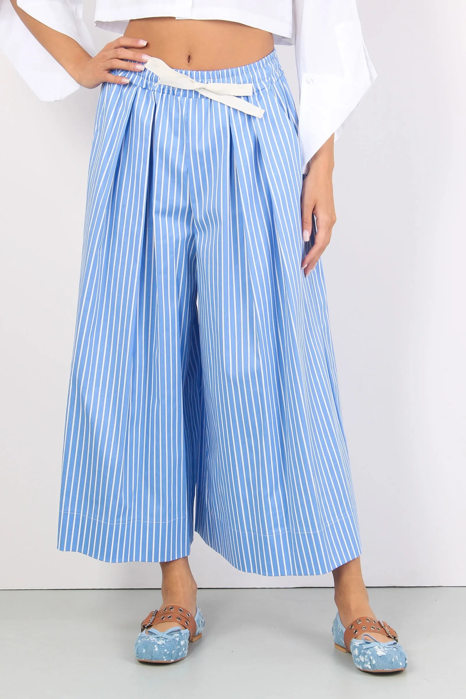 Pantalone Cropped Riga Azzurro/bianco