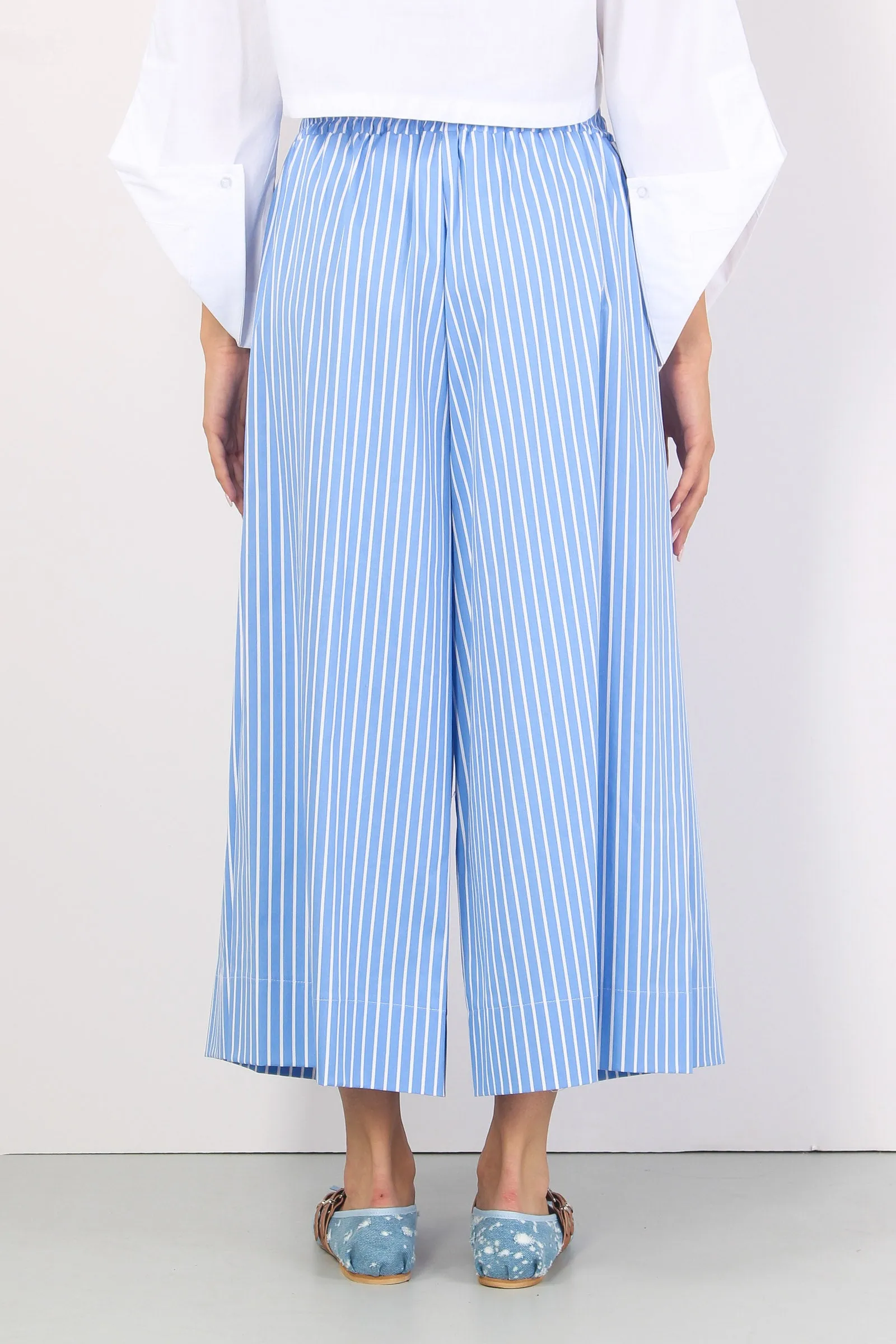 Pantalone Cropped Riga Azzurro/bianco