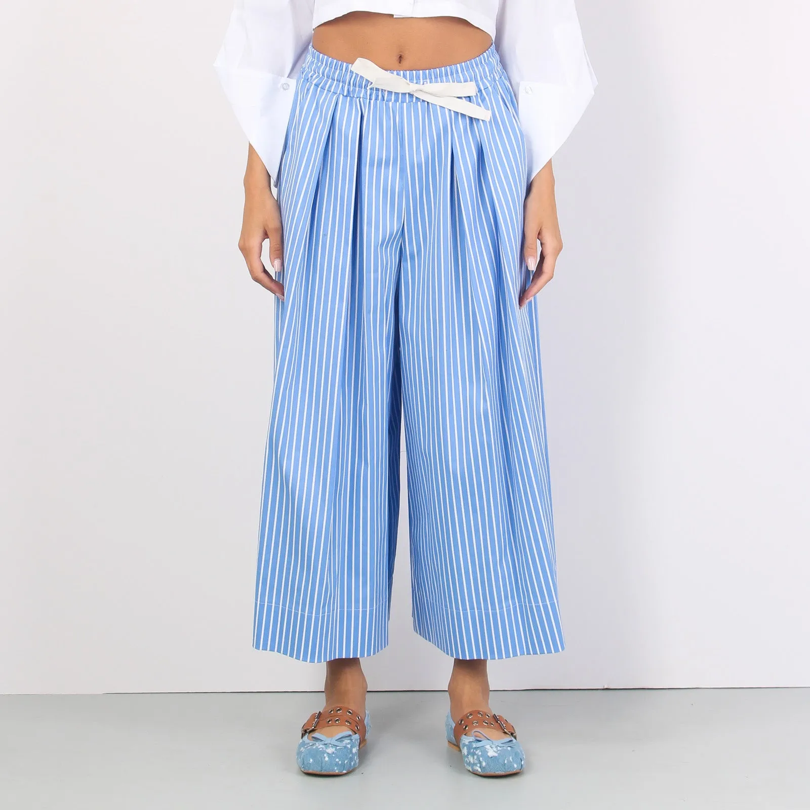 Pantalone Cropped Riga Azzurro/bianco