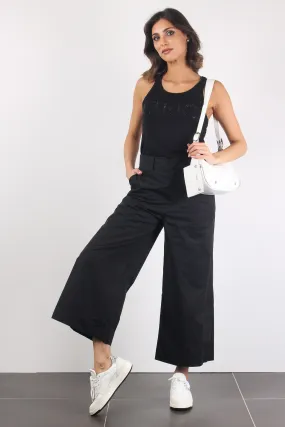 Pantalone Cropped Risvolto Nero