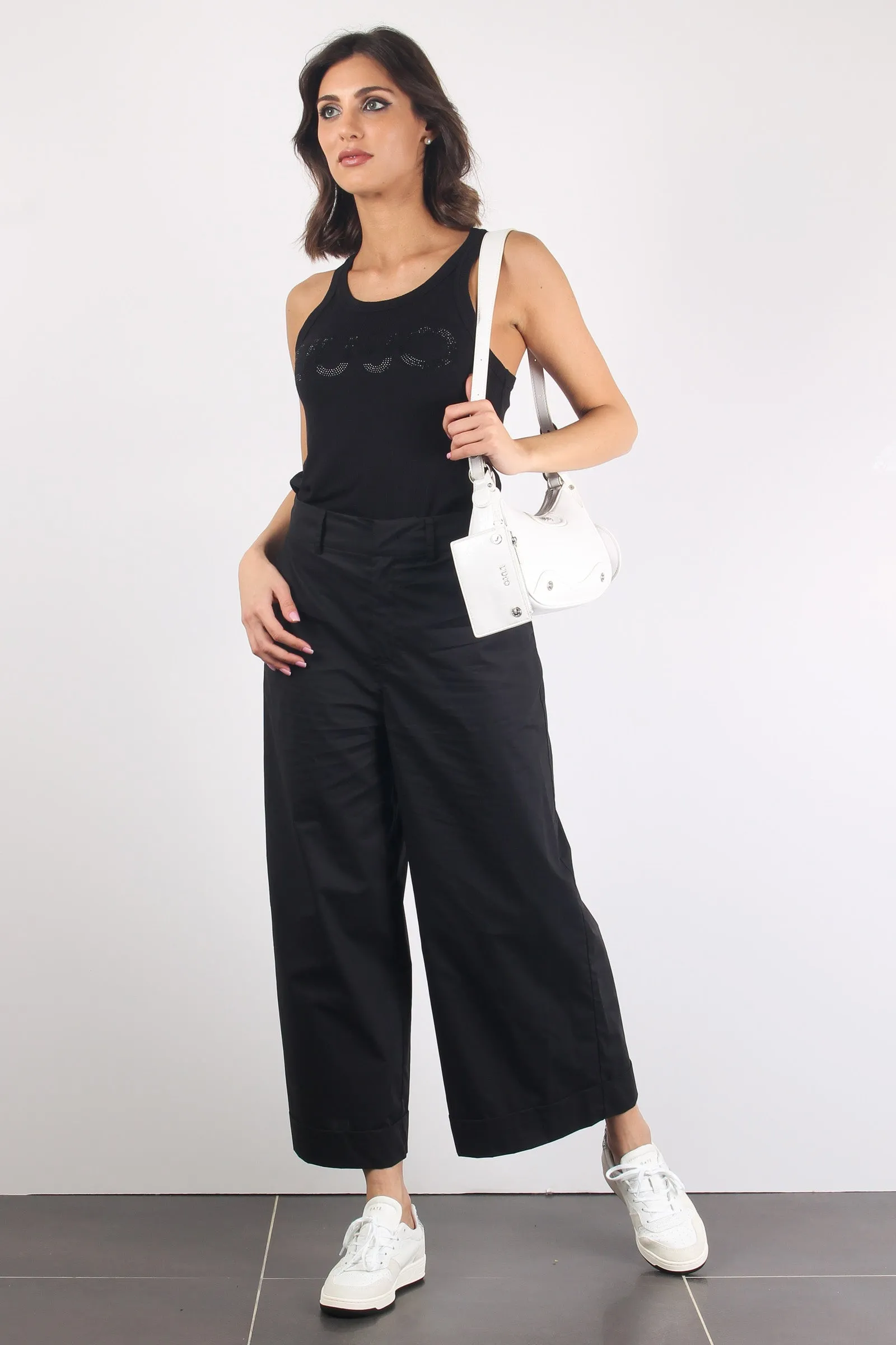 Pantalone Cropped Risvolto Nero