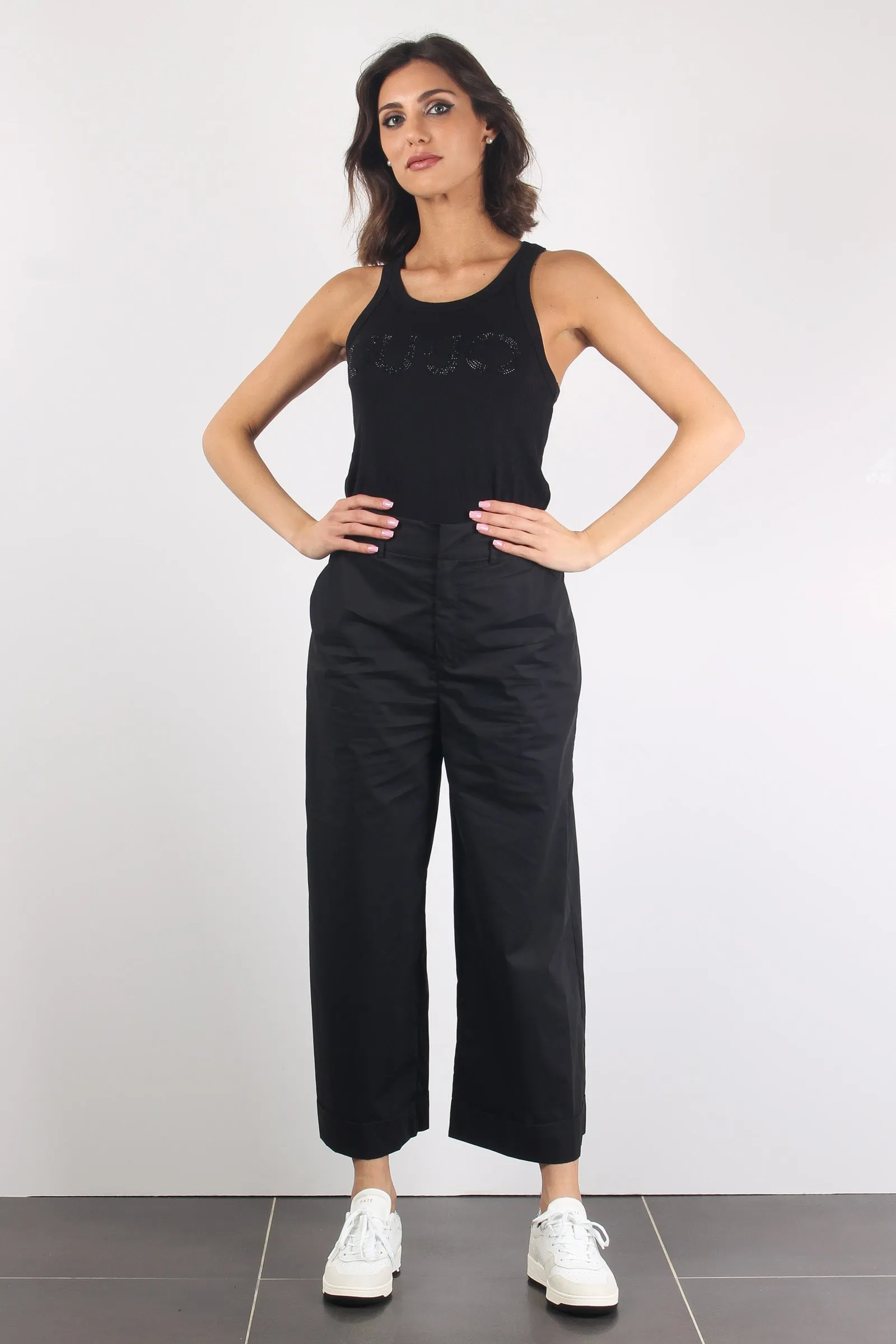 Pantalone Cropped Risvolto Nero