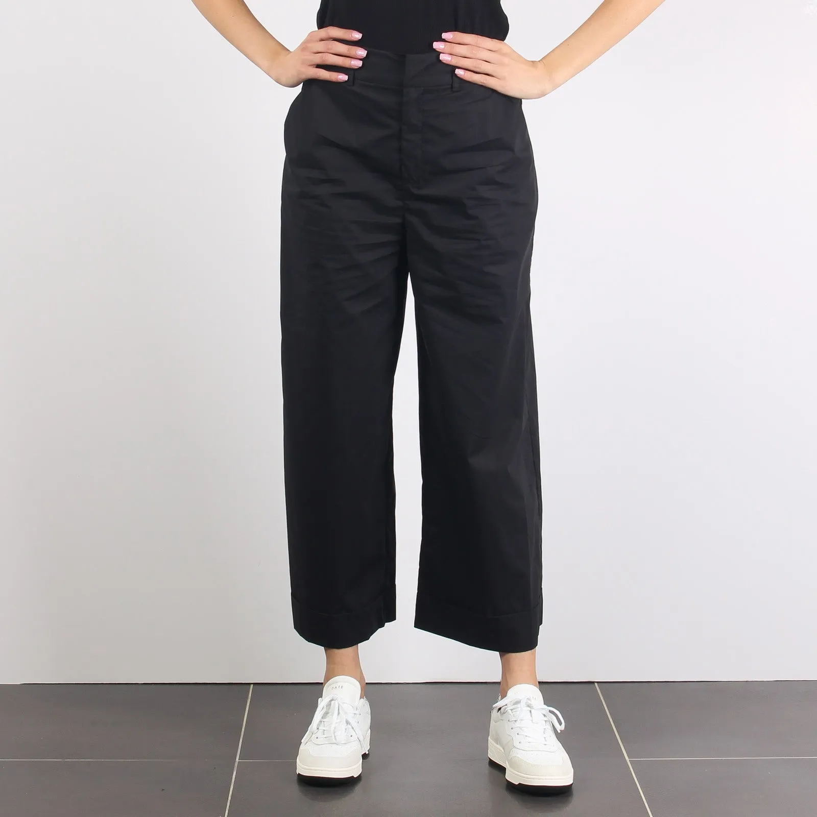 Pantalone Cropped Risvolto Nero