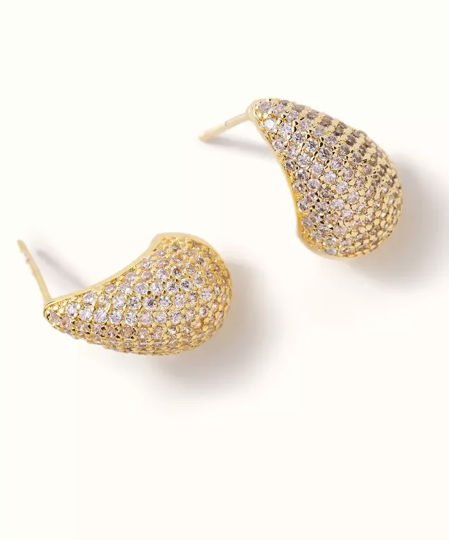 Pave Teardrop Hoops - Gold