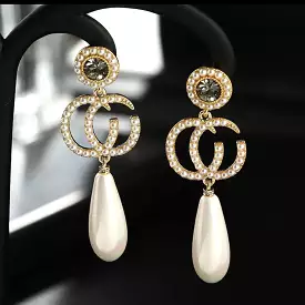 Pearl Earrings Letter Style For Women's