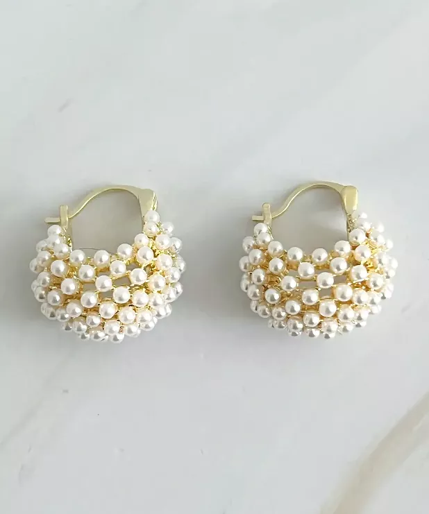 Pearl Knit Hoop Earrings - Gold