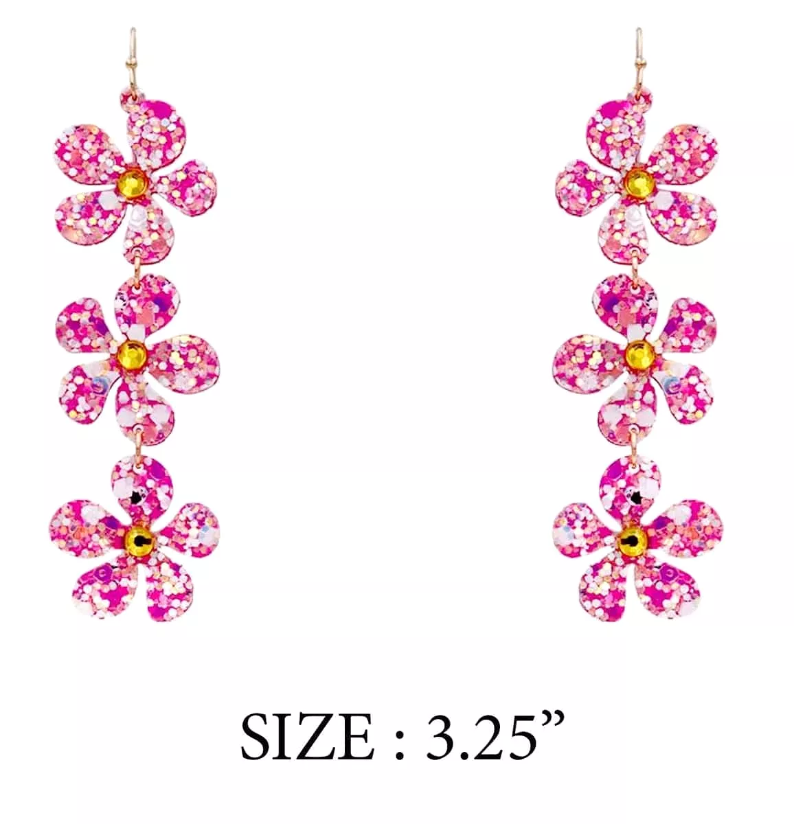 Pink Glitter Flower Drop Earrings