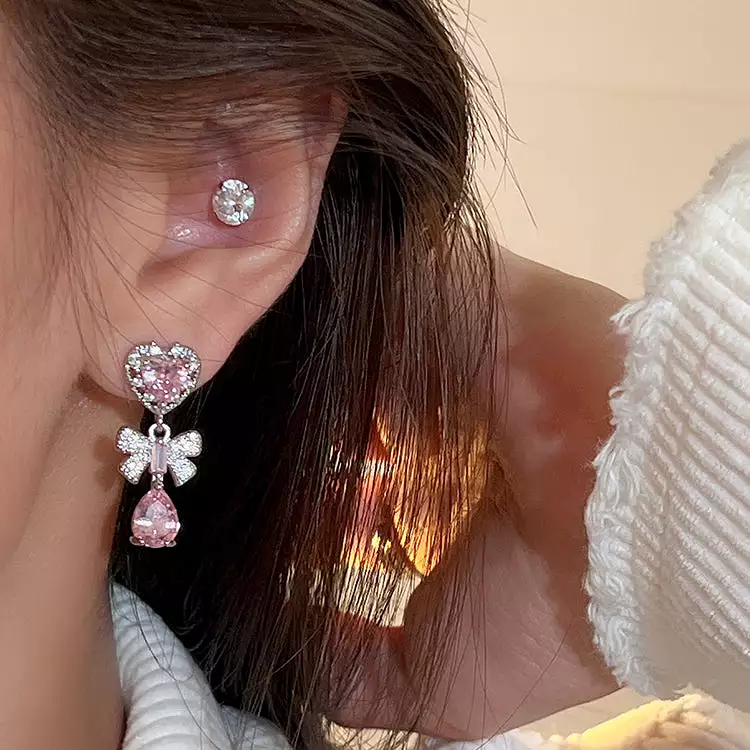 Pink Heart Diamond Earrings - Kimi