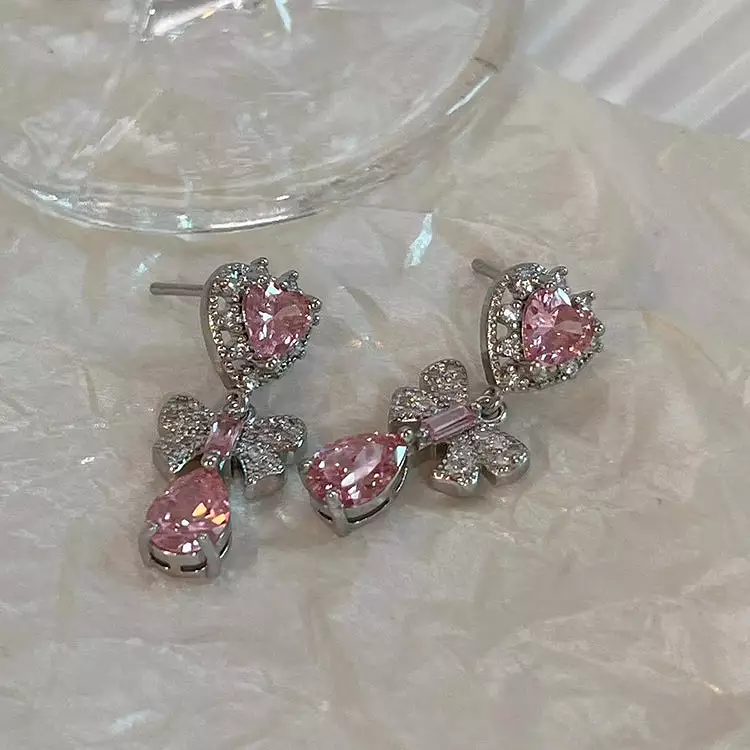 Pink Heart Diamond Earrings - Kimi