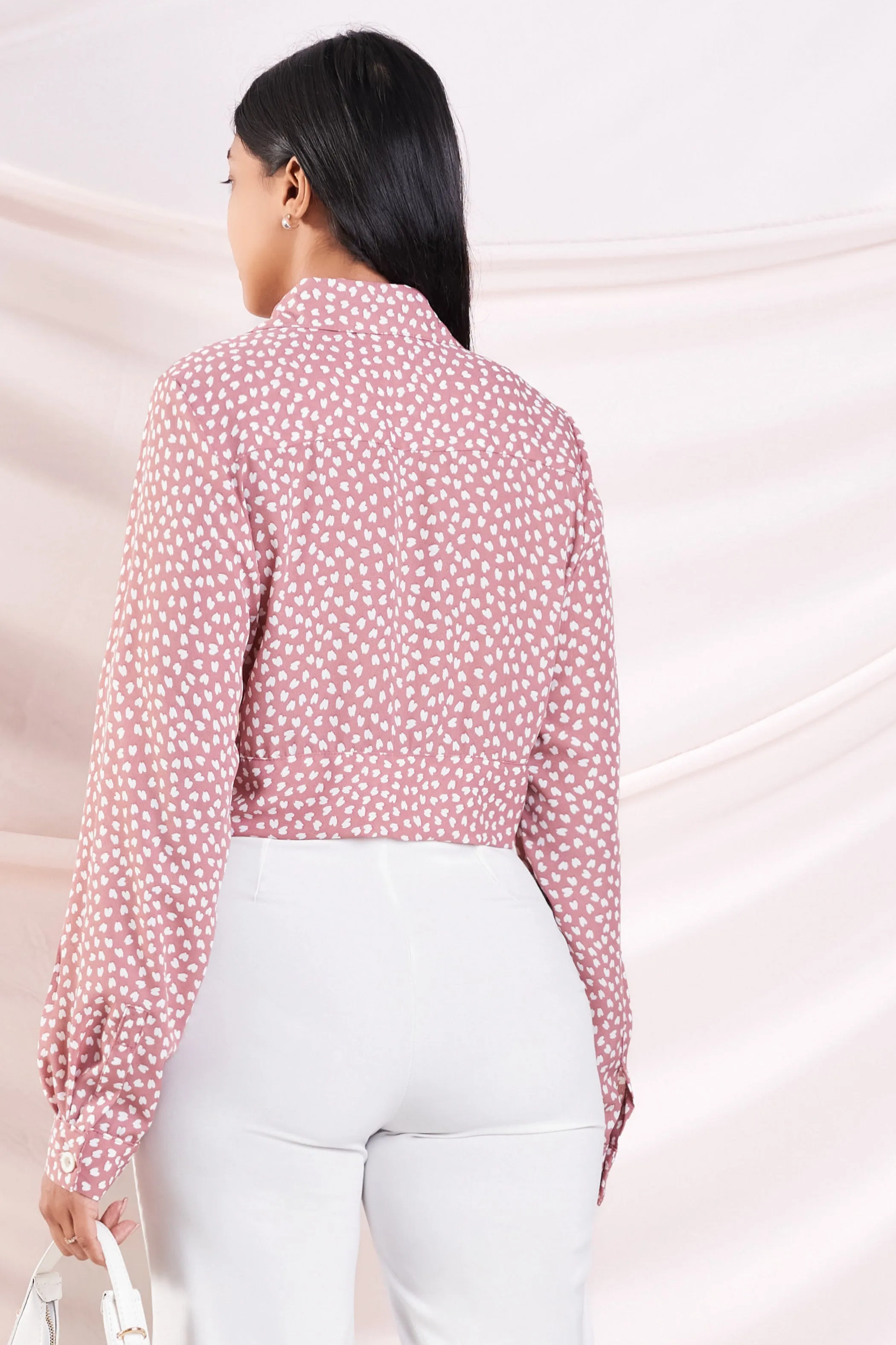 Pink Printed Cropped Shirt