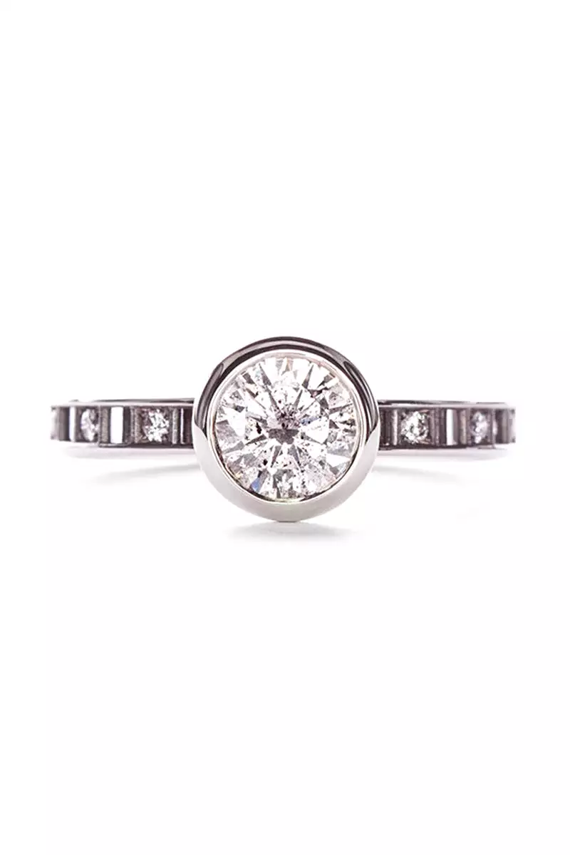 Pixel Dust Open Set Solitaire Ring - Round Grey Diamond in White Gold